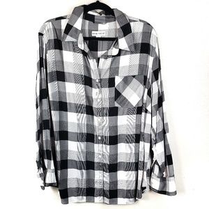 Ava & Viv Plaid Button Down Black and White 2XL